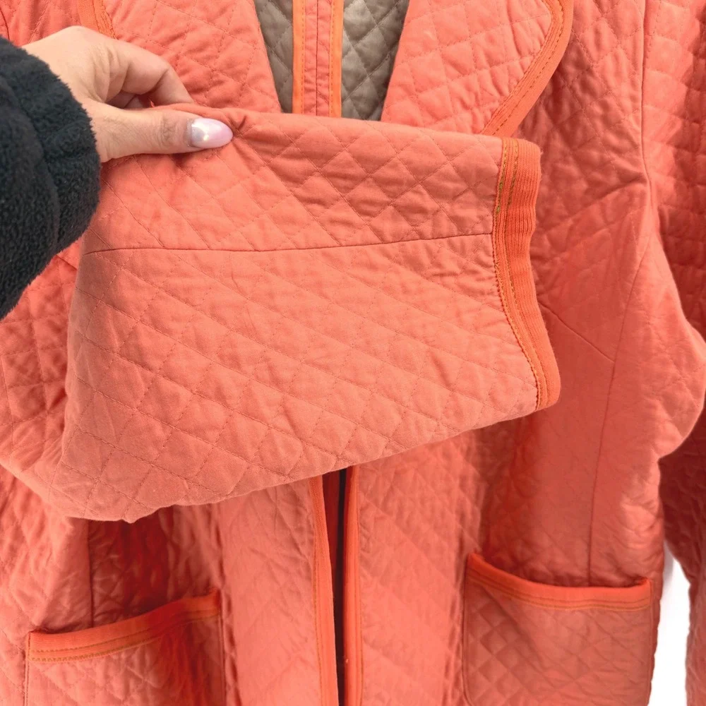 Evan Picone Womens 20W Pre-Owned Quilted Blazer Coral Orange Trim Open Barn Coat